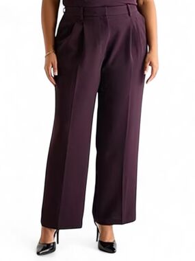 Worthington Womens Plus Straight High Rise Cropped Pant Rich Plum Size 18W NWT